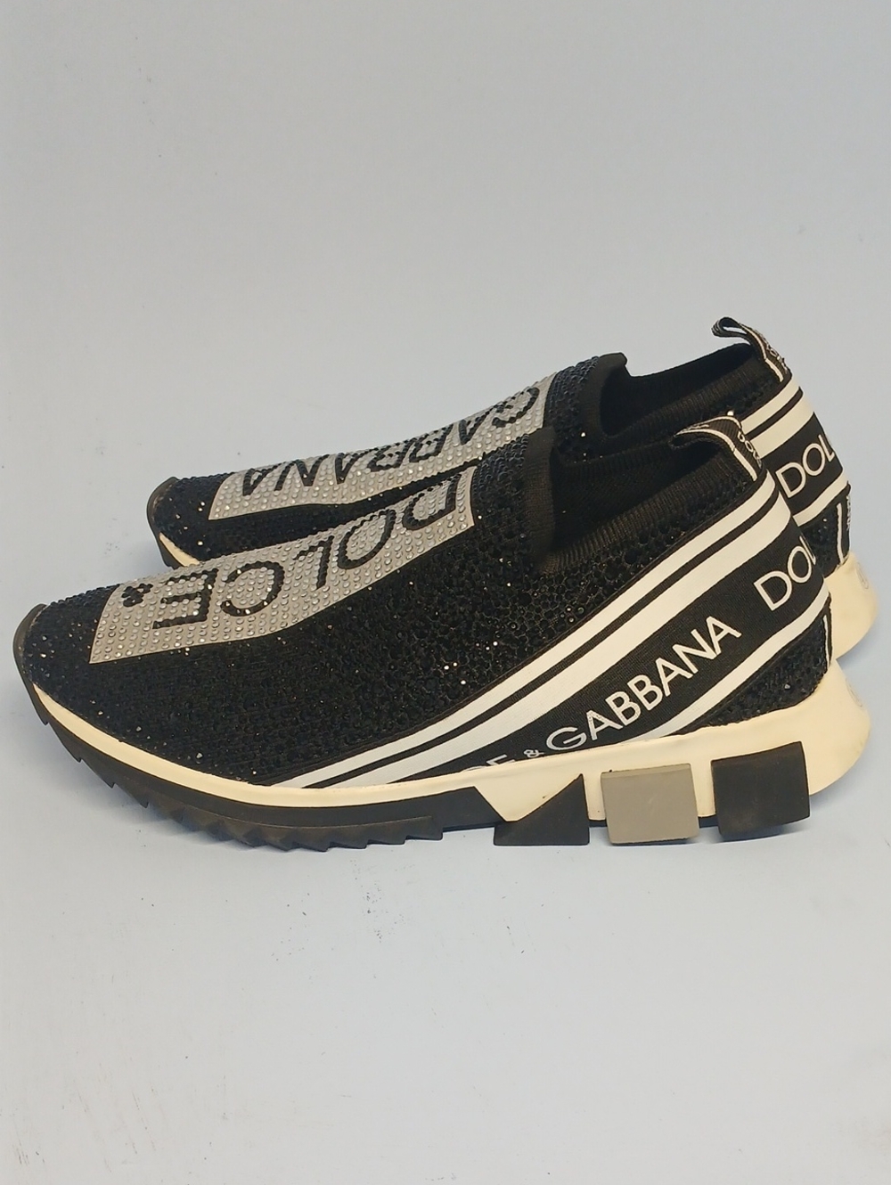 Dolce & Gabbana Black & White Crystal Logo Slip-On Sneakers Euro 41 US 10-10.5 - Picture 5 of 15